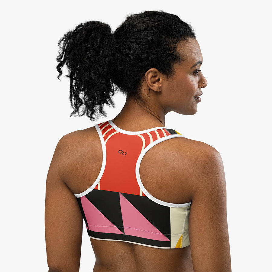 Printed Sports Bra "Design Delight" Orange/Yellow/Pink