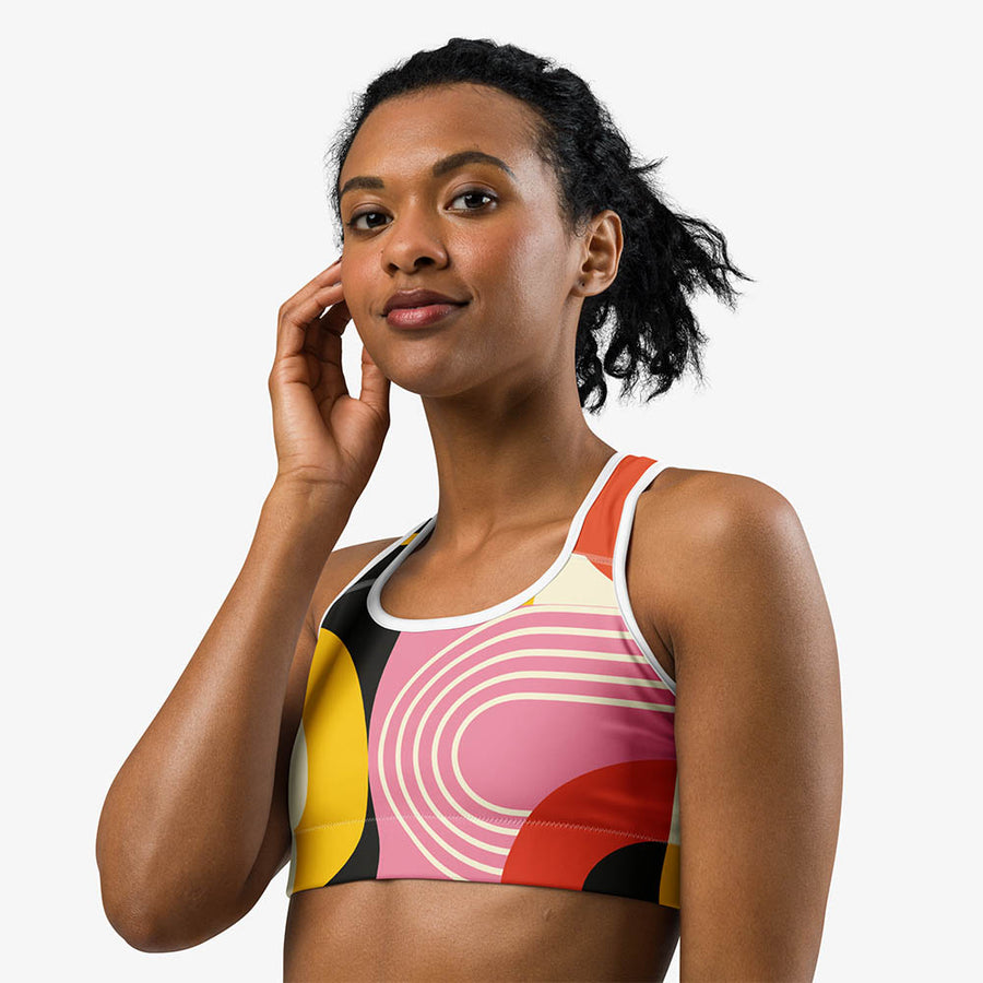 Printed Sports Bra "Design Delight" Orange/Yellow/Pink