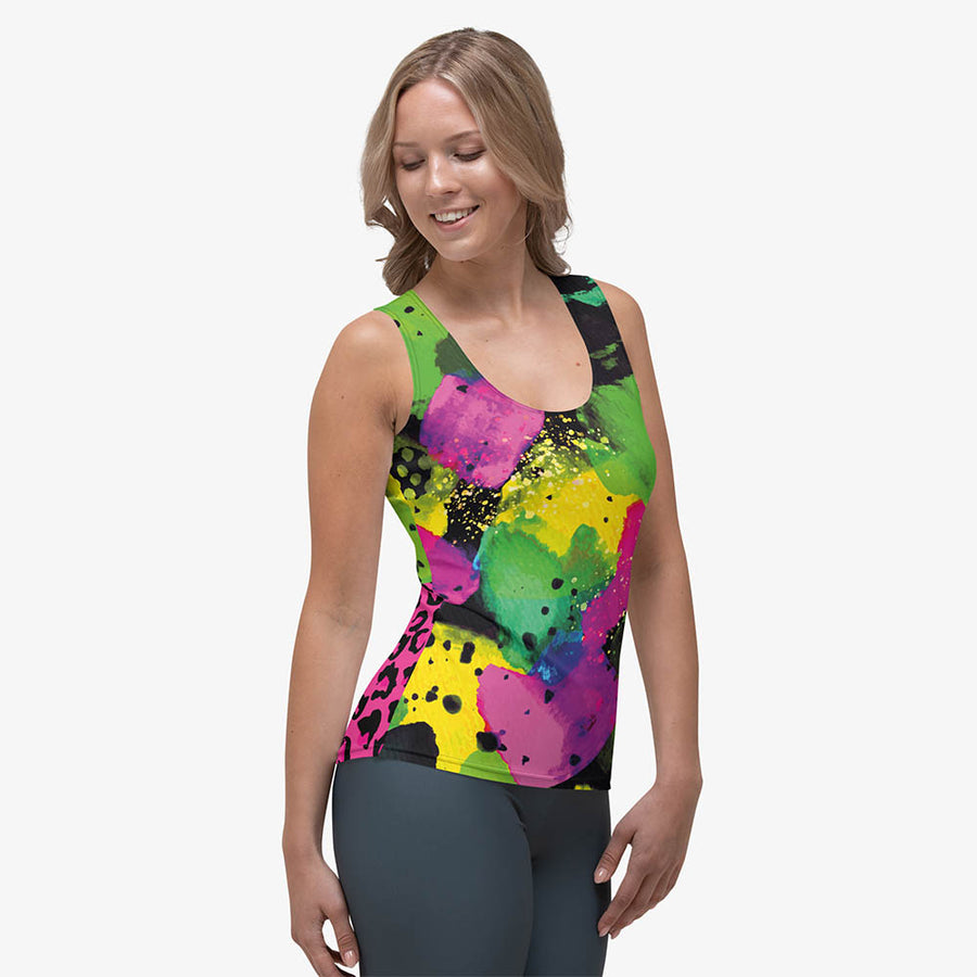 Animal Printed Flex Vest "Wild Canvas" Green/Pink/Yellow