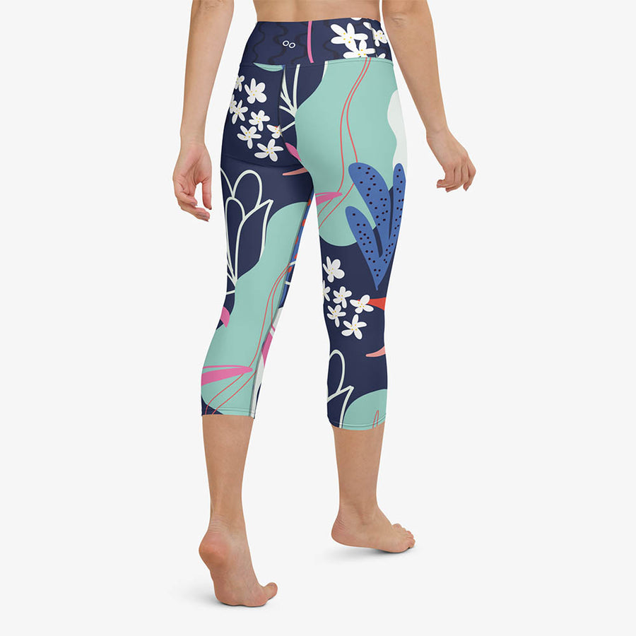 Floral Capris "Fluid Flowers" Blue/Yellow/Red