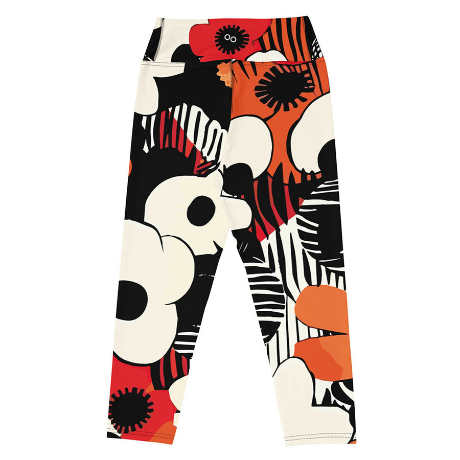 Floral Capris "Zebra Blossom" Black/Red/Orange