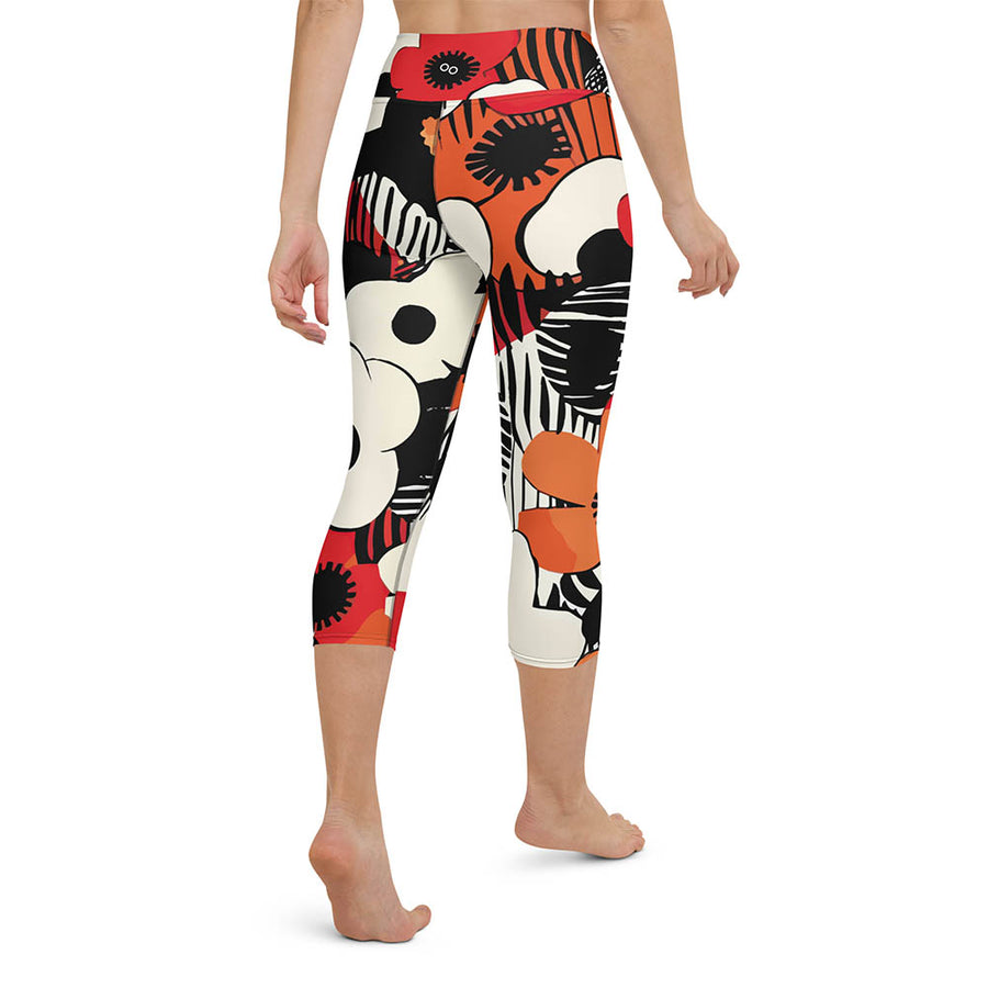 Floral Capris "Zebra Blossom" Black/Red/Orange