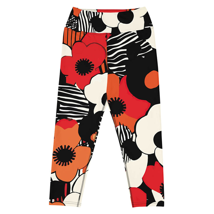 Floral Capris "Zebra Blossom" Black/Red/Orange