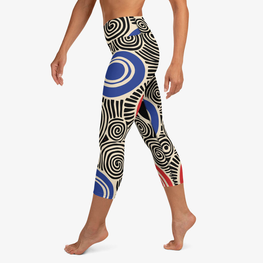 Printed Capris "Vertigo" Black/Blue/Red