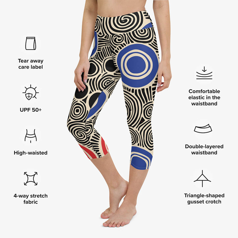 Printed Capris "Vertigo" Black/Blue/Red