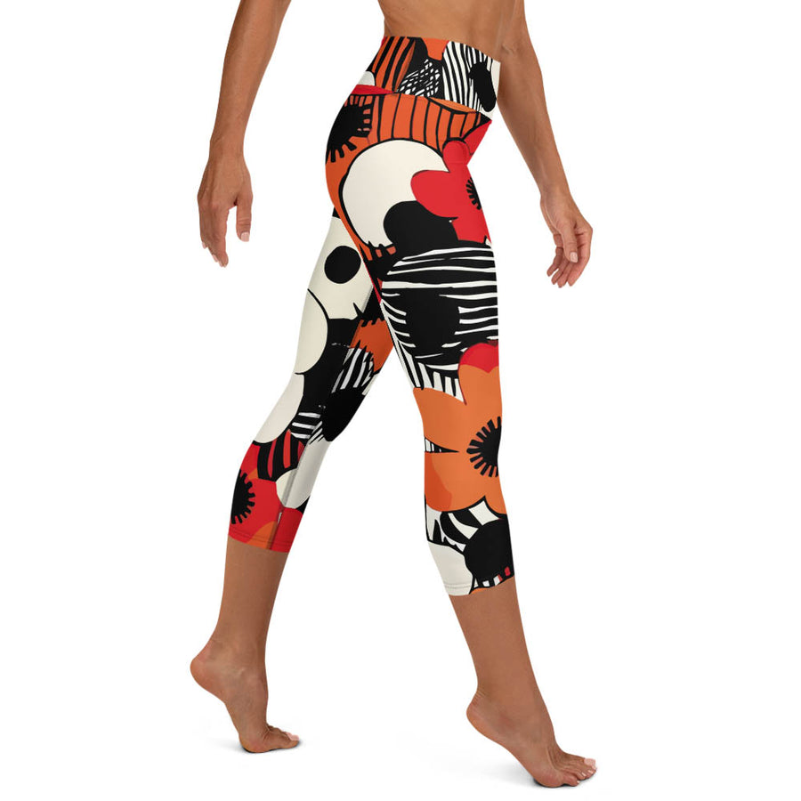 Floral Capris "Zebra Blossom" Black/Red/Orange