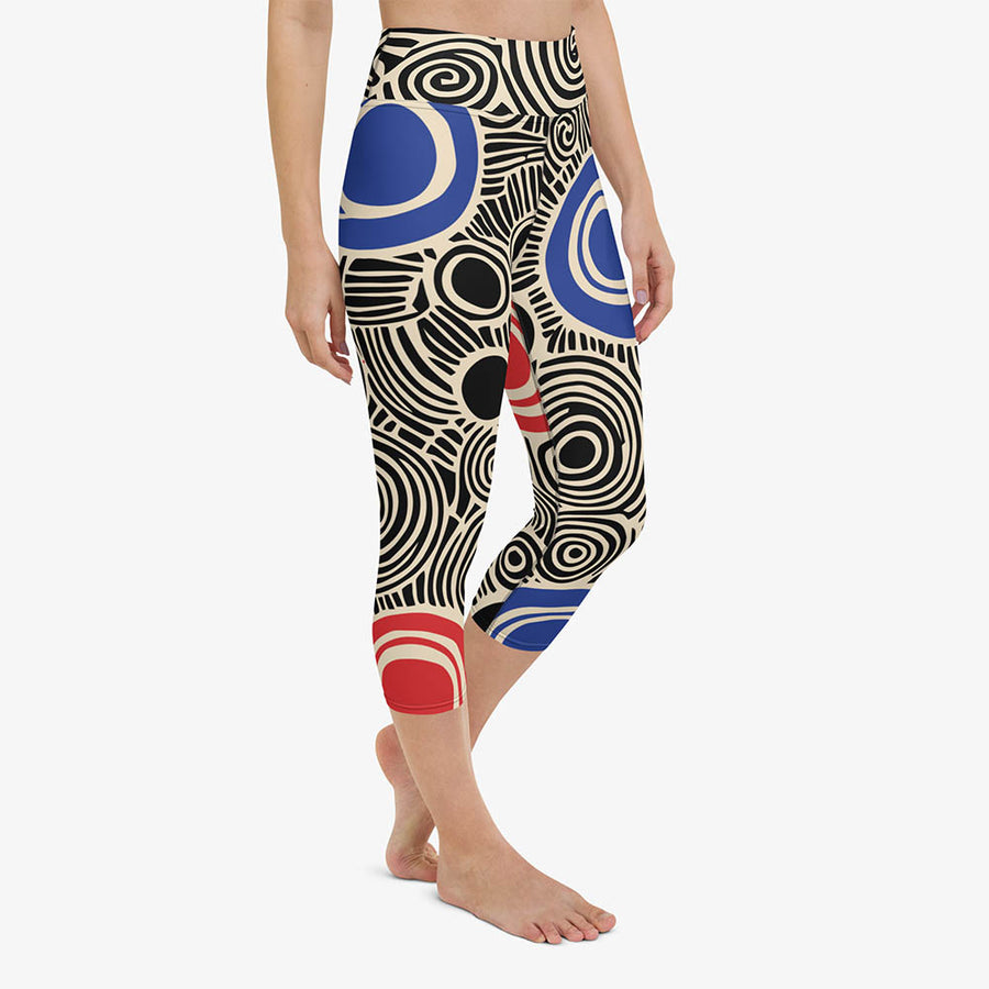 Printed Capris "Vertigo" Black/Blue/Red