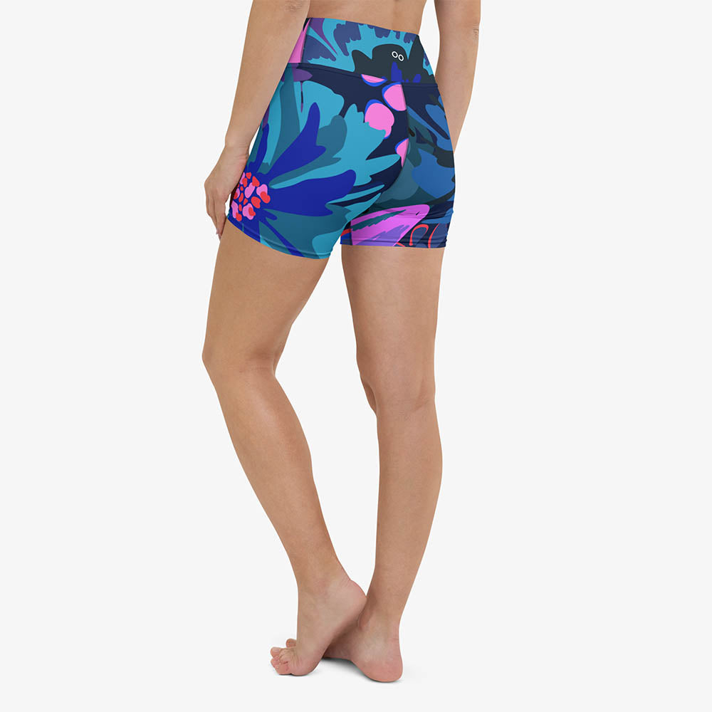 Flower Splash Yoga Shorts – Blue/Pink