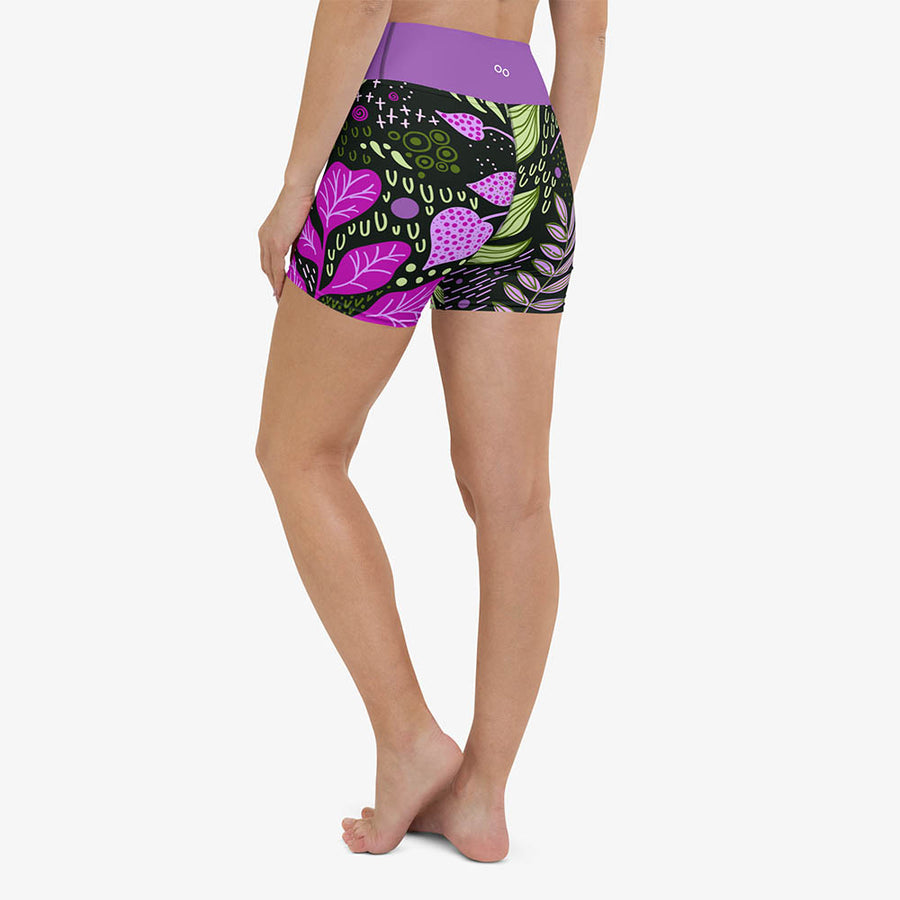 Floral Yoga Shorts "Fairy Forest" Purple/Lime