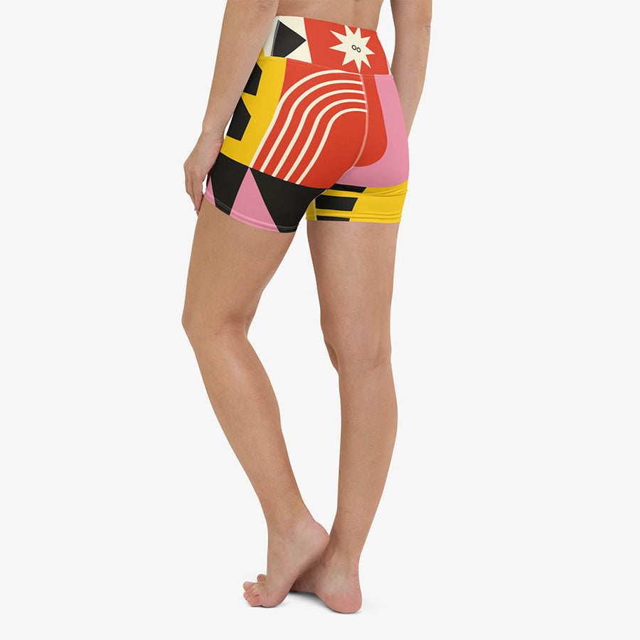 Printed Yoga Shorts "Design Delight" Orange/Yellow/Pink