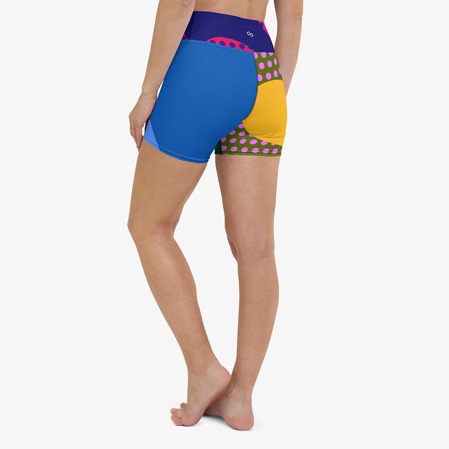 Printed Yoga Shorts "Polkalicious" Red/Yellow/Blue