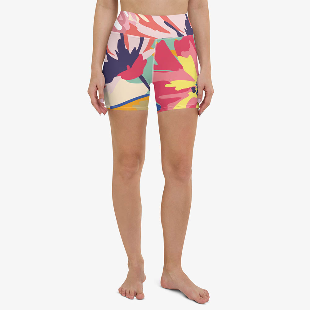 Flower Splash Yoga Shorts – Red/Yellow/Blue