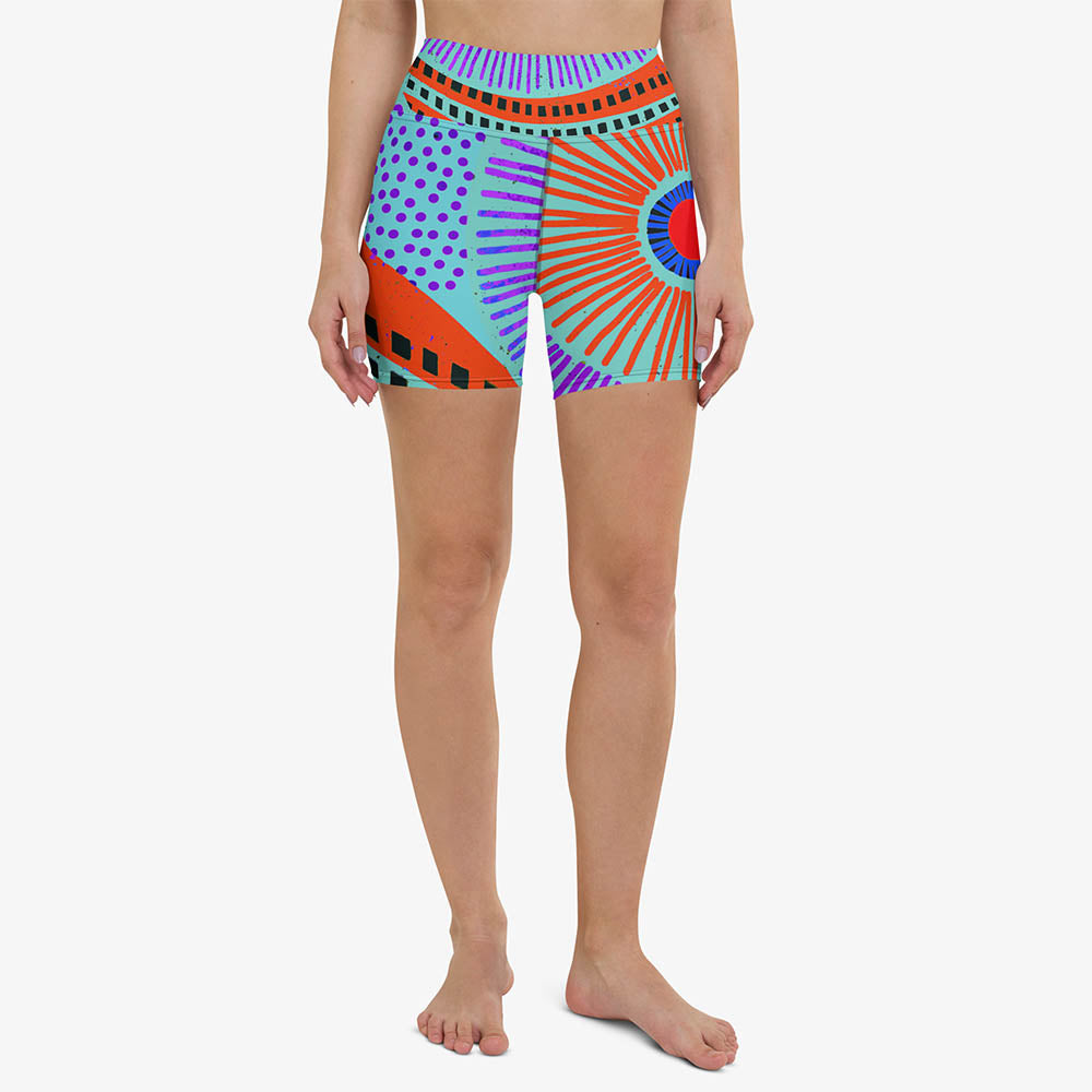 Ethno Pop Yoga Shorts – Turquoise/Red