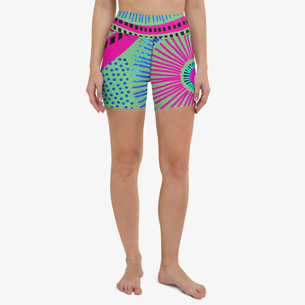 WAREHOUSE Printed Yoga Shorts "Ethno Pop" Lime Green