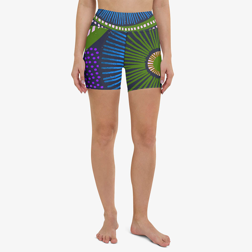 Ethno Pop Yoga Shorts – Blue/Green