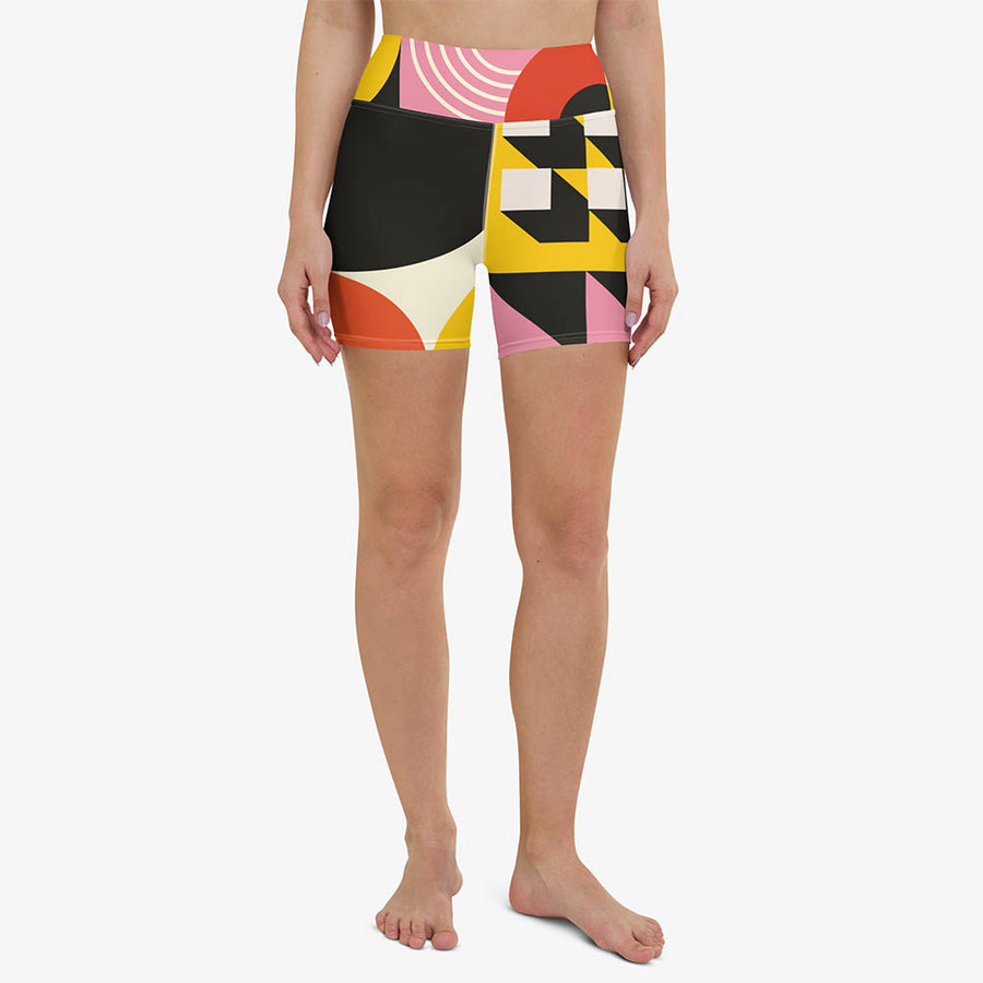 Printed Yoga Shorts "Design Delight" Orange/Yellow/Pink