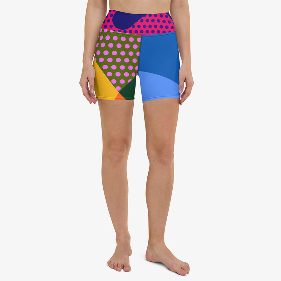 Printed Yoga Shorts "Polkalicious" Red/Yellow/Blue