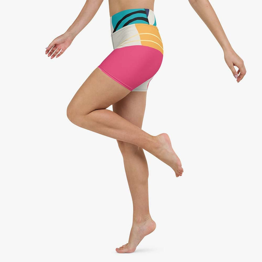 Printed Yoga Shorts "Modernist" Fuchsia/Turquoise