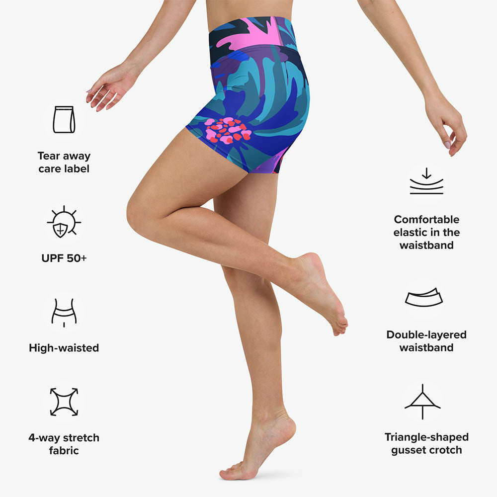 Flower Splash Yoga Shorts – Blue/Pink