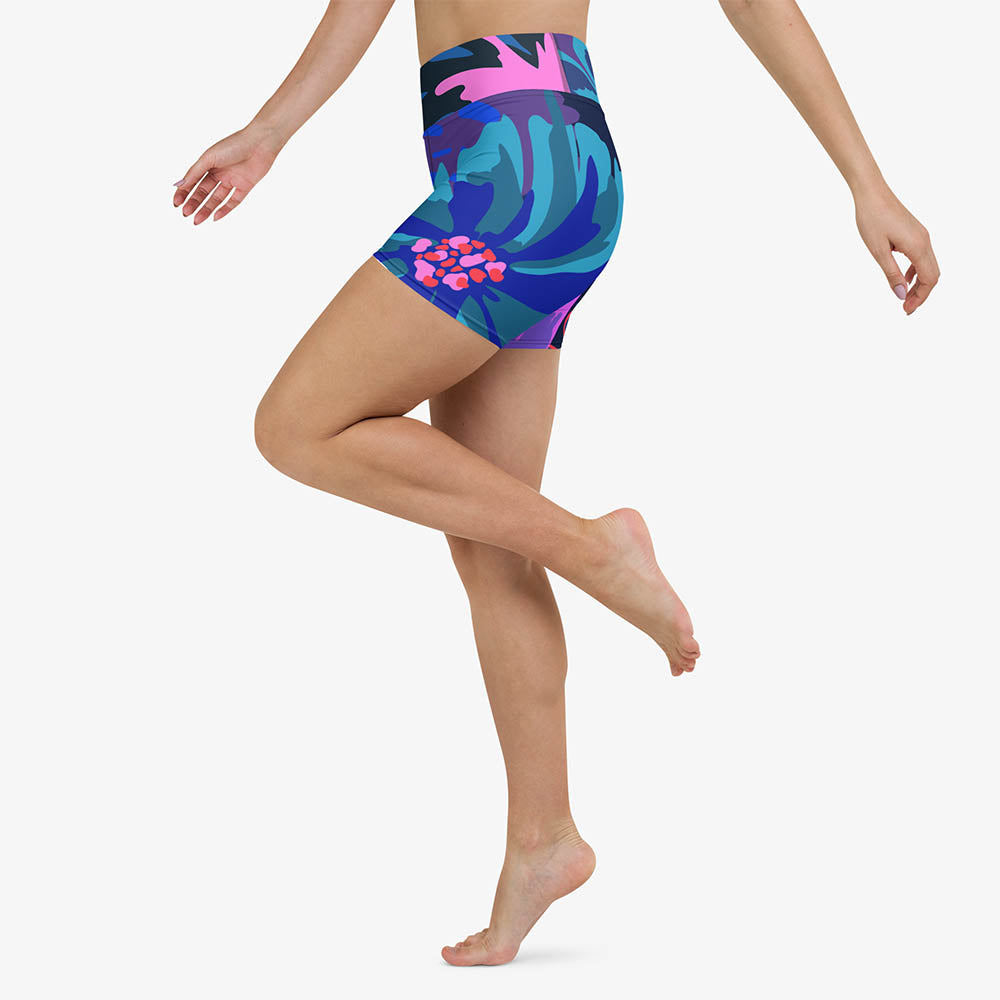 Flower Splash Yoga Shorts – Blue/Pink