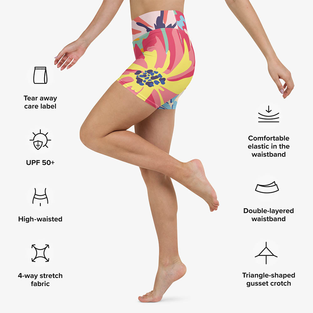 Flower Splash Yoga Shorts – Red/Yellow/Blue