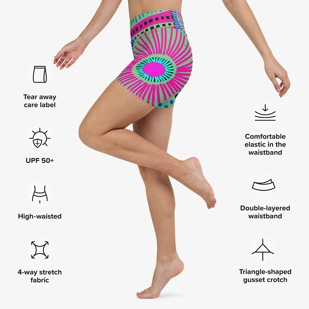 WAREHOUSE Printed Yoga Shorts "Ethno Pop" Lime Green