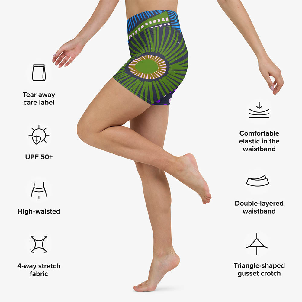 Ethno Pop Yoga Shorts – Blue/Green