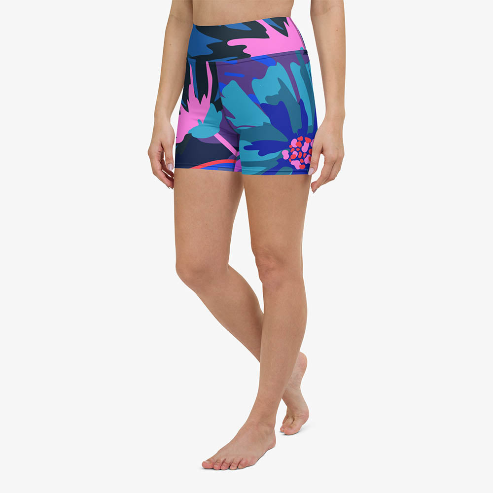 Flower Splash Yoga Shorts – Blue/Pink