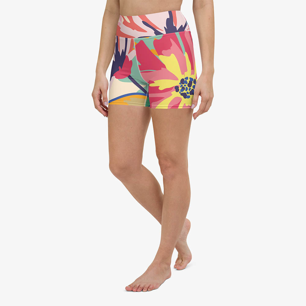 Flower Splash Yoga Shorts – Red/Yellow/Blue