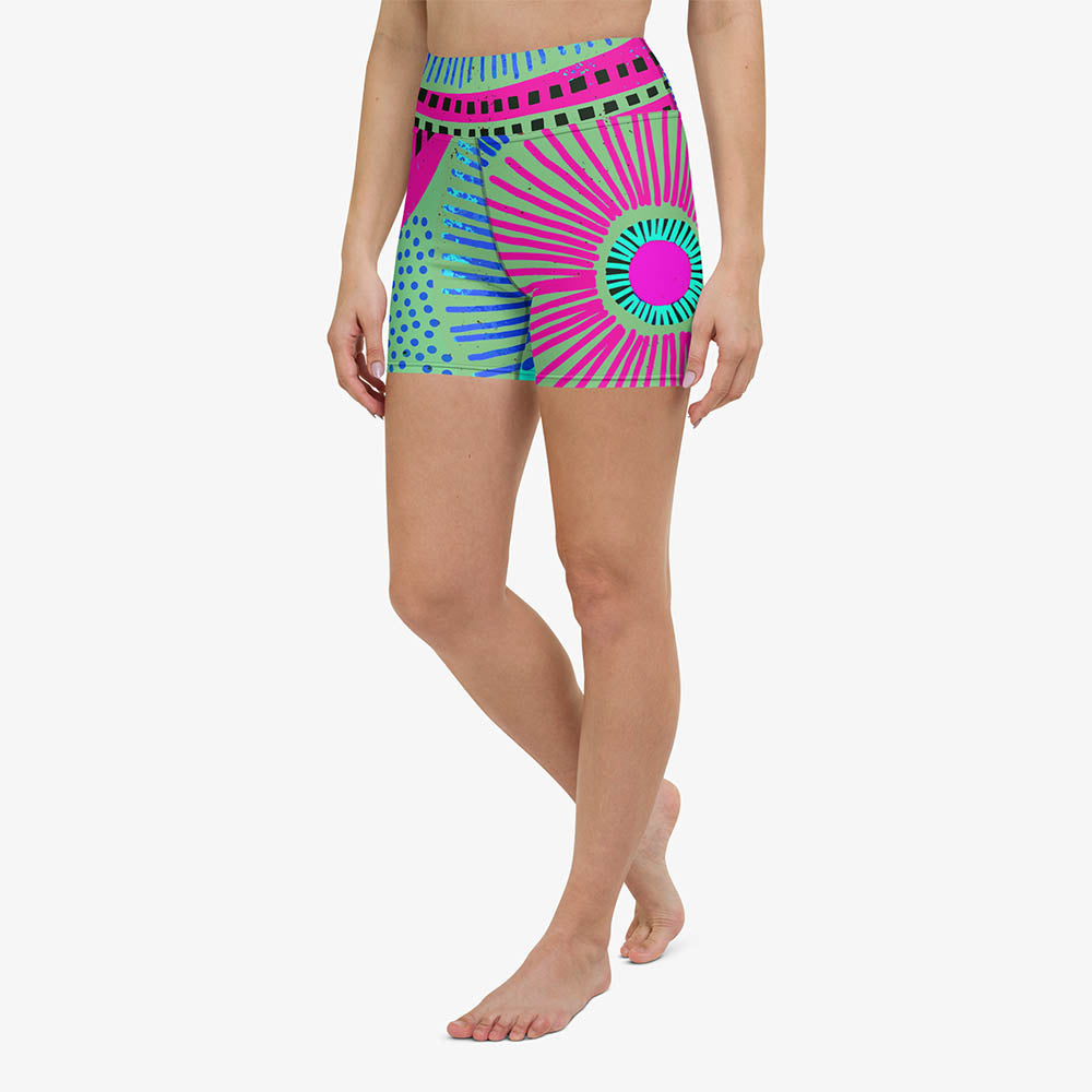 WAREHOUSE Printed Yoga Shorts "Ethno Pop" Lime Green