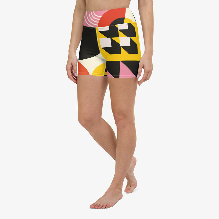 Printed Yoga Shorts "Design Delight" Orange/Yellow/Pink