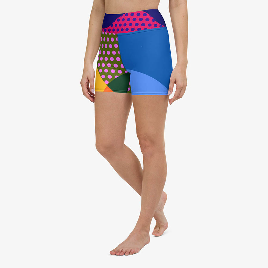 Printed Yoga Shorts "Polkalicious" Red/Yellow/Blue