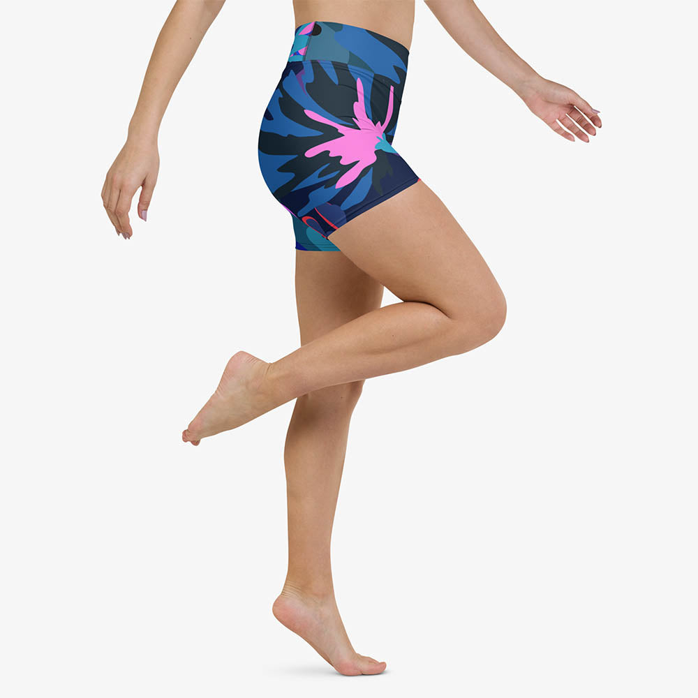 Flower Splash Yoga Shorts – Blue/Pink