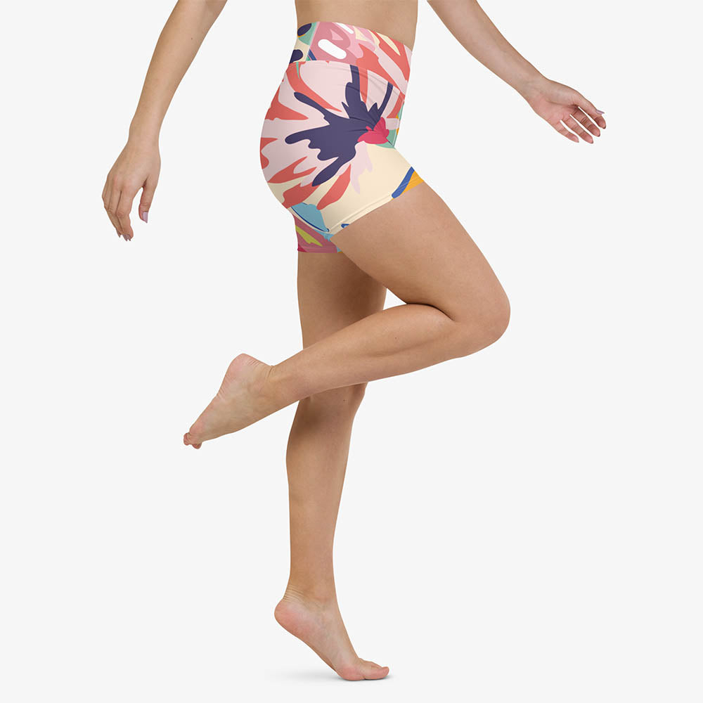 Flower Splash Yoga Shorts – Red/Yellow/Blue