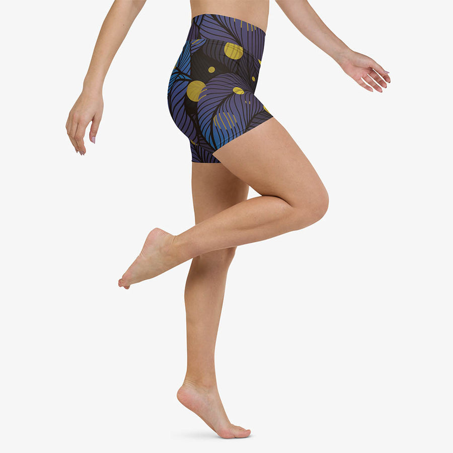 Floral Yoga Shorts "Fireflies" Blue/Yellow