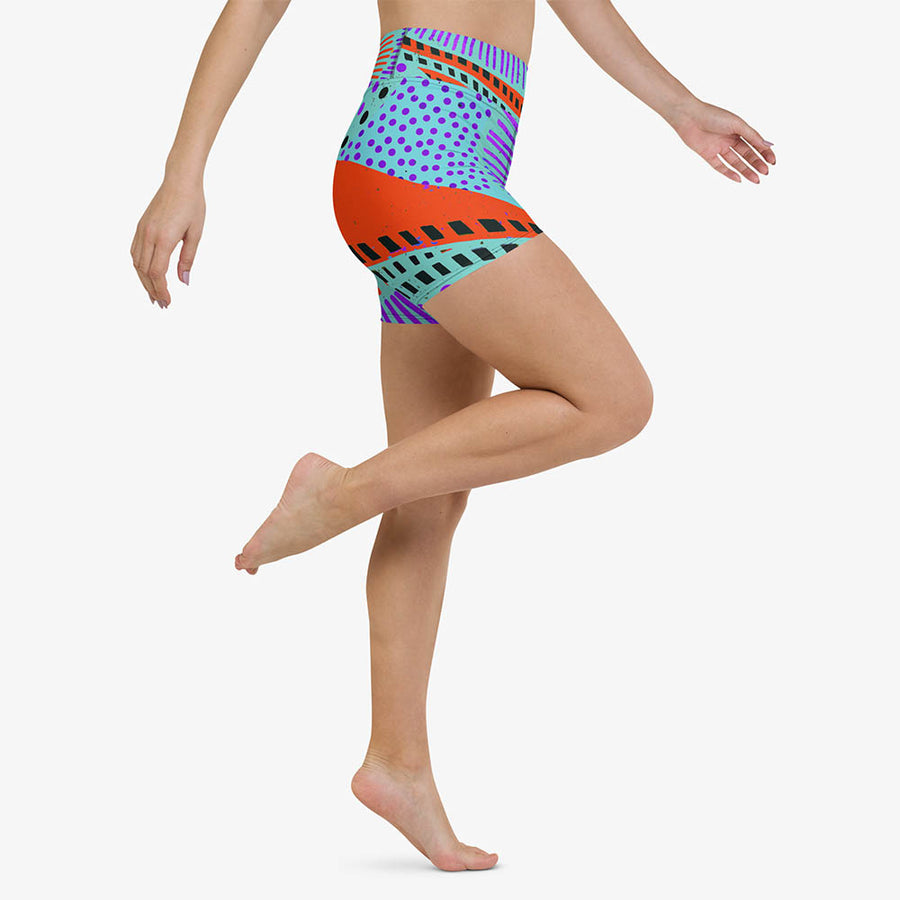 Printed Yoga Shorts "Ethno Pop" Turquoise