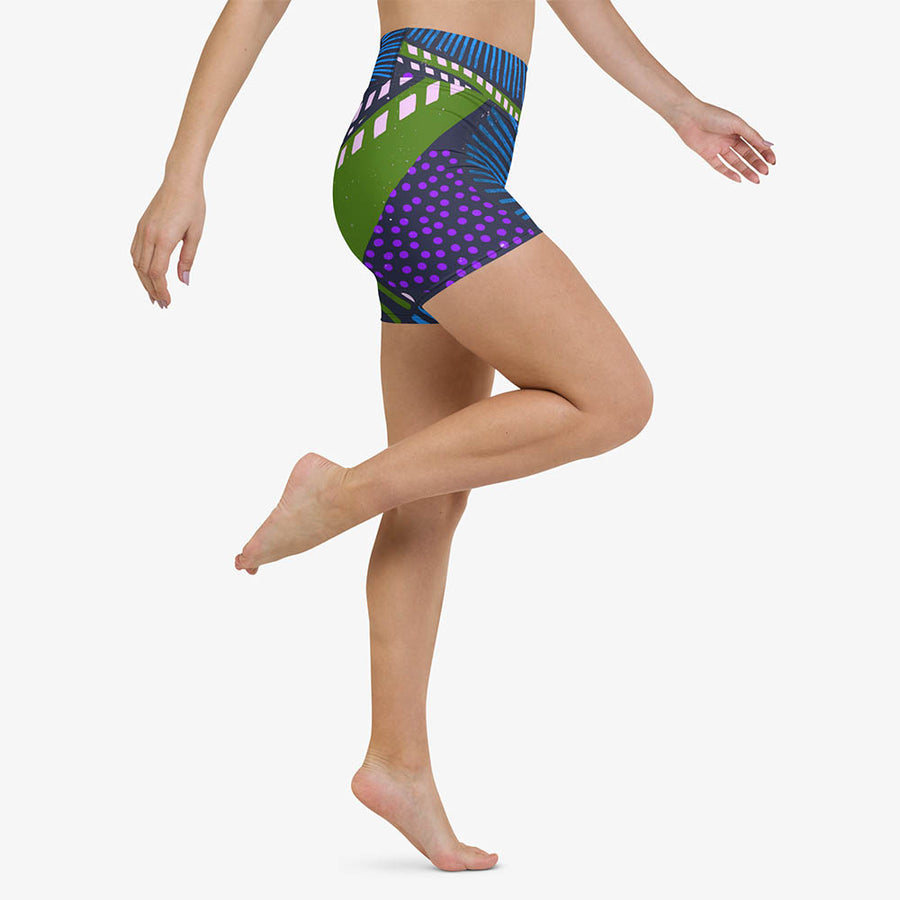 Printed Yoga Shorts "Ethno Pop" Blue/Green