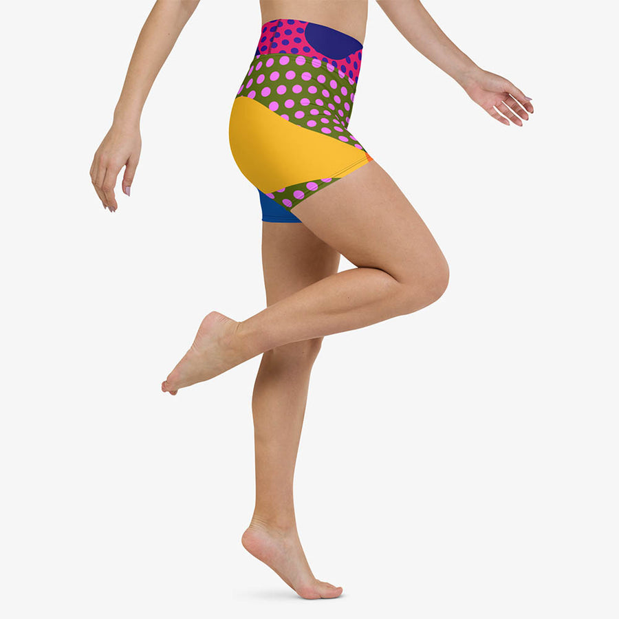 Printed Yoga Shorts "Polkalicious" Red/Yellow/Blue