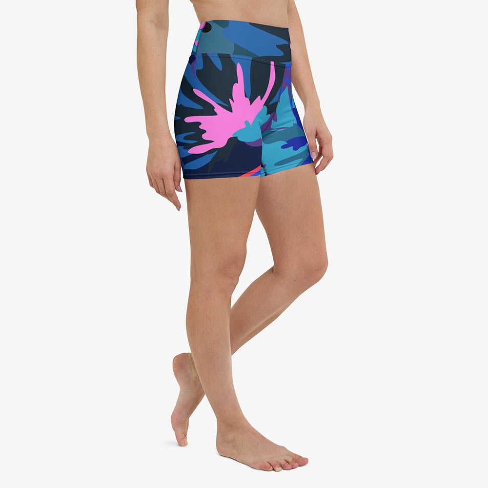 Flower Splash Yoga Shorts – Blue/Pink