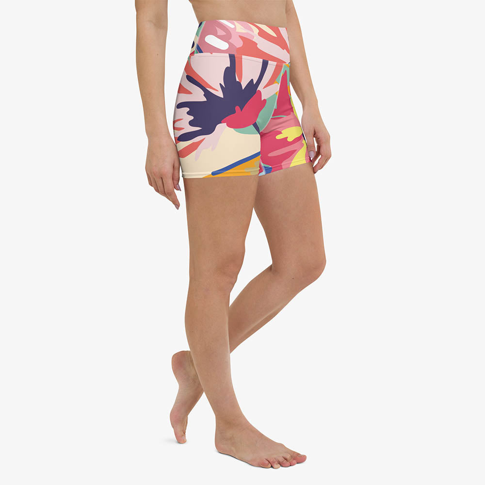 Flower Splash Yoga Shorts – Red/Yellow/Blue