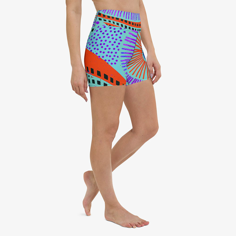 Ethno Pop Yoga Shorts – Turquoise/Red