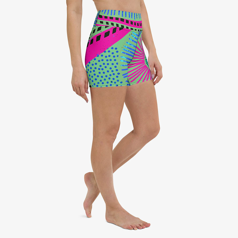 WAREHOUSE Printed Yoga Shorts "Ethno Pop" Lime Green