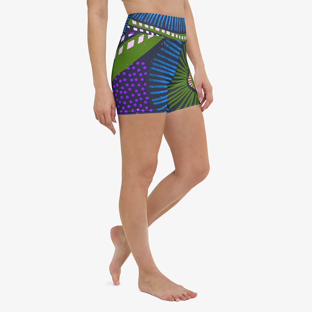 Ethno Pop Yoga Shorts – Blue/Green
