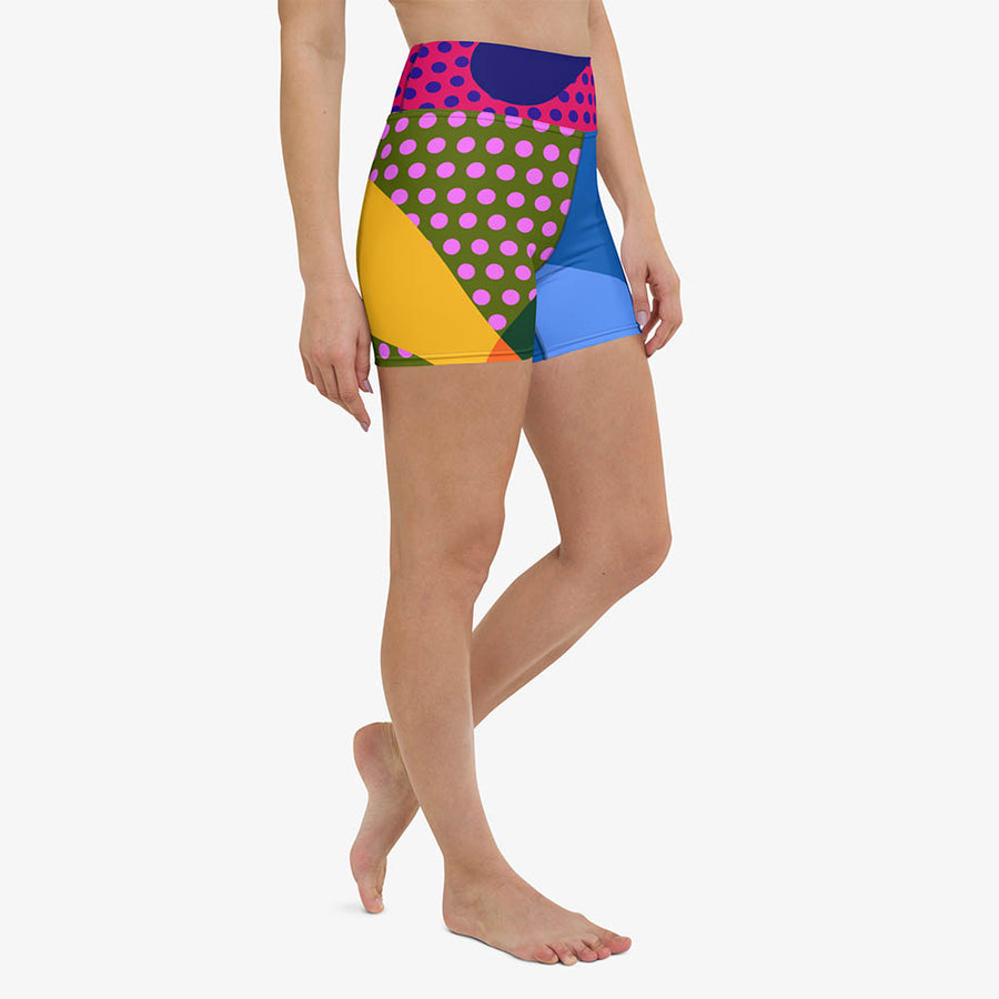 Printed Yoga Shorts "Polkalicious" Red/Yellow/Blue