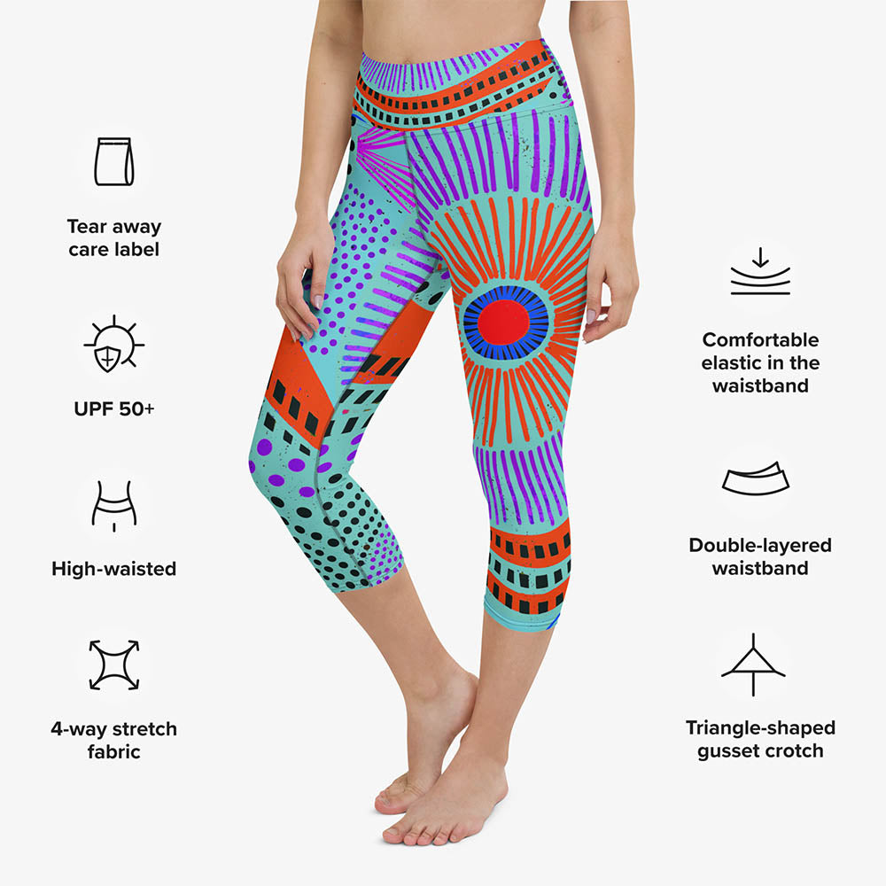 Ethno Pop Capris – Turquoise/Red