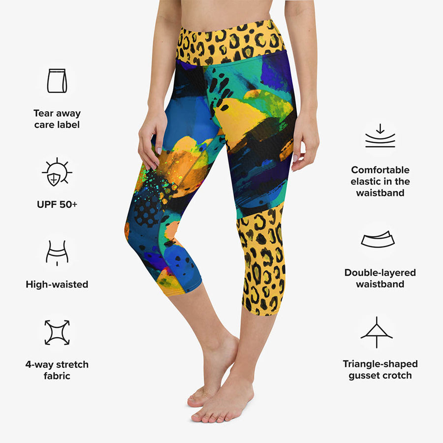 Animal Printed Capris "Wild Canvas" Blue/Yellow