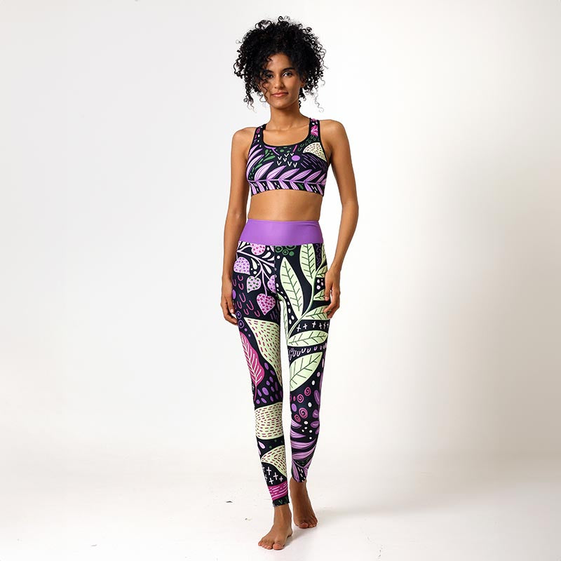 Floral Leggings "Fairy Forest" Purple/Lime