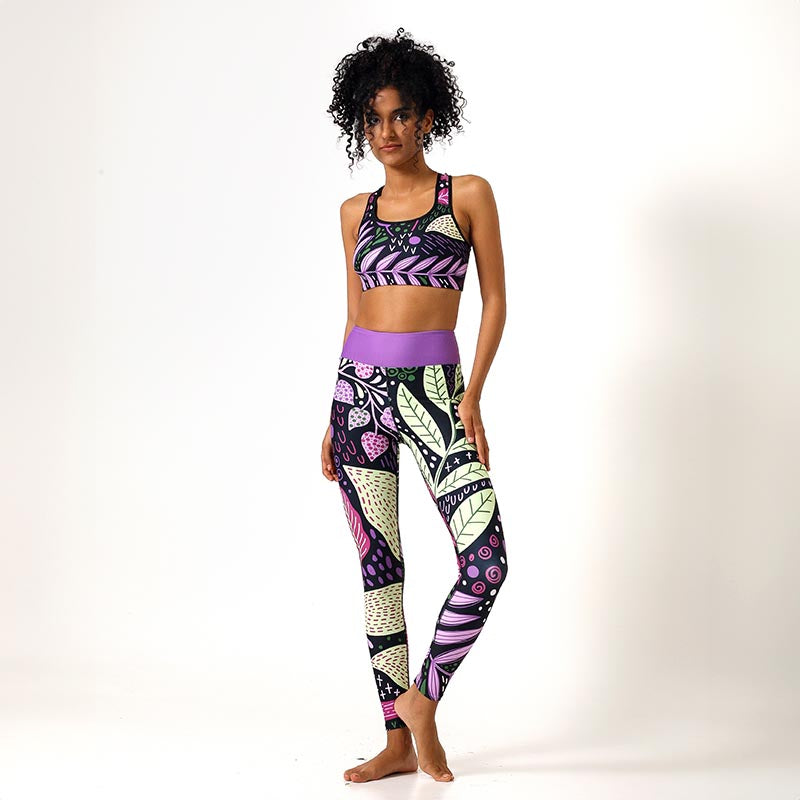 Floral Leggings "Fairy Forest" Purple/Lime