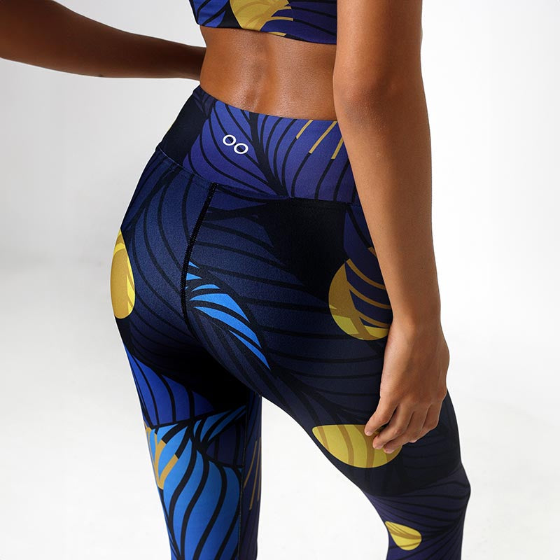 Floral Leggings "Fireflies" Blue/Yellow