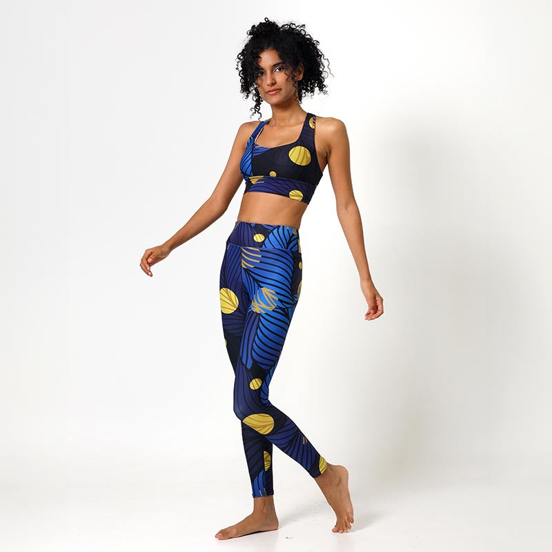 Floral Leggings "Fireflies" Blue/Yellow